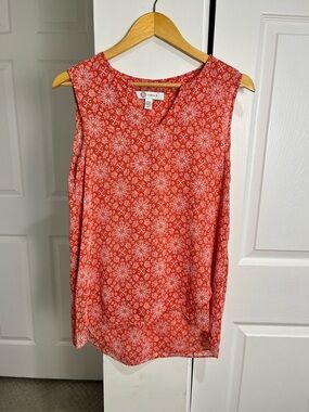 Cristina B sleeveless v-neck layered tunic top coral red boho print Women’s SZ S